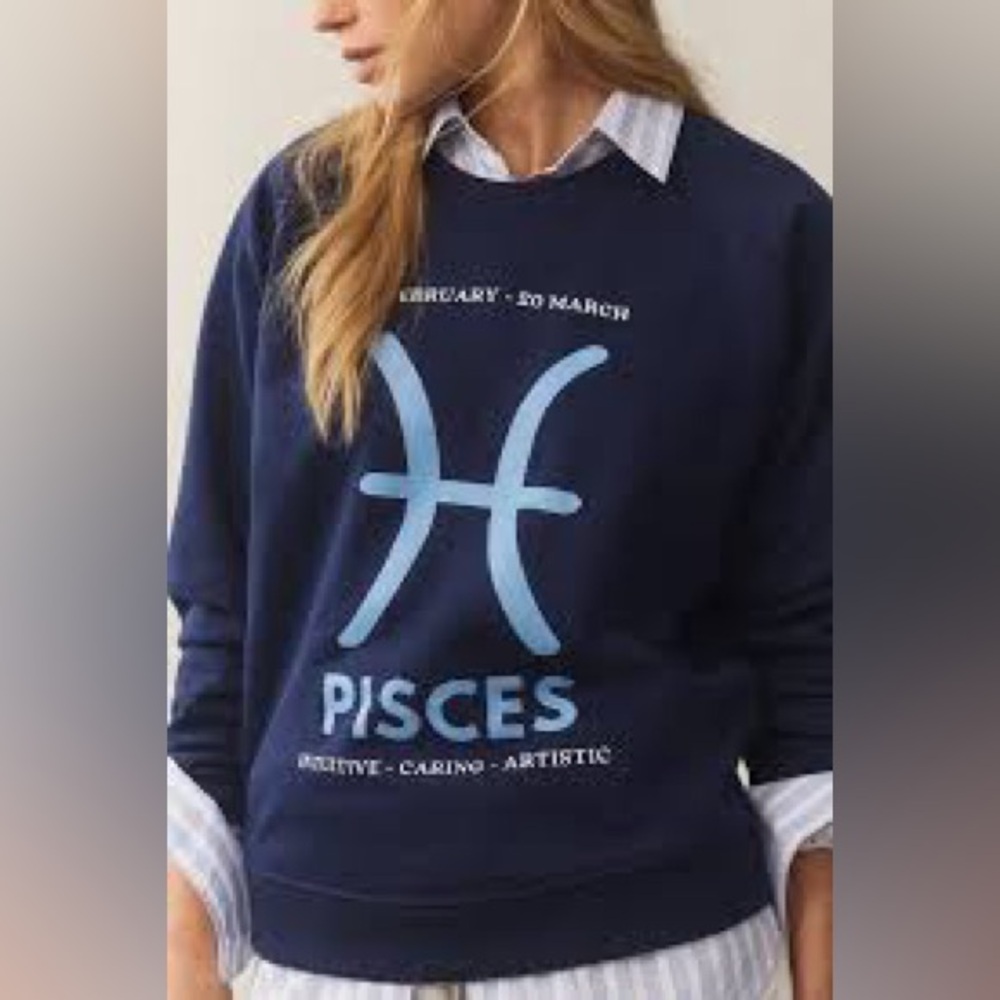Anthropologie Catherine O'Sullivan blue Pisces Zodiac sweatshirt